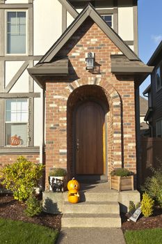 Front door entrance of a home with decor.