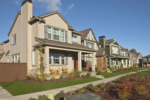Row of new homes in Willsonville Oregon suburb.