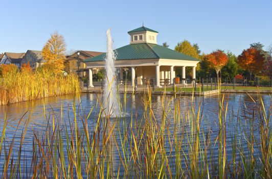 Public park and fountain Willsonville Oregon.