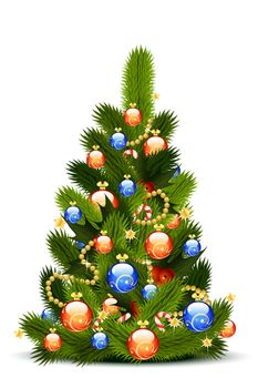 Christmas Tree with decoration isolated on white background