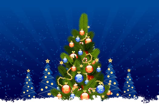 Christmas Card with fir-tree and decoration for your design