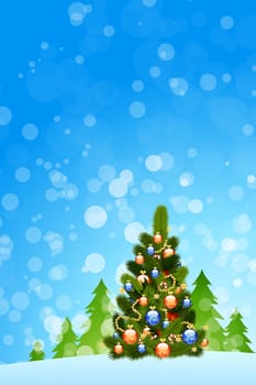 Christmas Card with fir-tree sparkles and decoration for your design