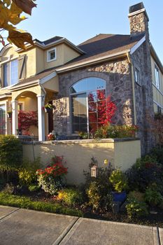 Colorful home with plants and trees Willsonville Oregon.