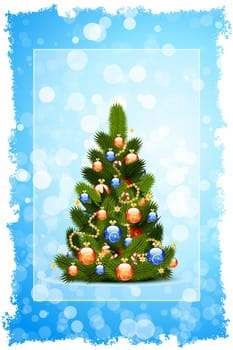 Christmas Card template with fir-tree sparkles and decoration for your design