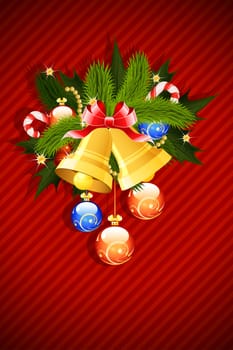 Christmas Card with fir-tree bells and decoration for your design