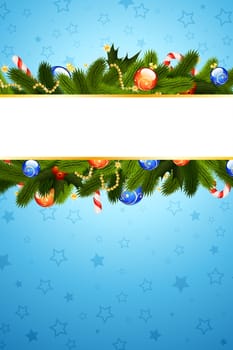 Christmas Card Template with fir-tree mistletoe decoration and stars