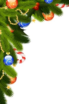 Christmas Card with fir-tree mistletoe and decoration for your design