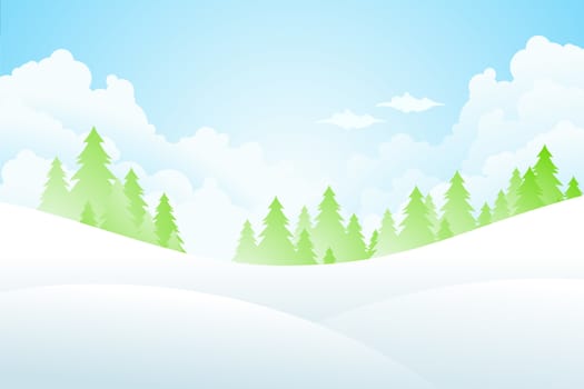 Winter Background with fir-tree and clouds for your design