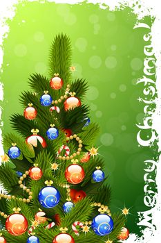 Merry Christmas Greeting Card with Christmas Tree