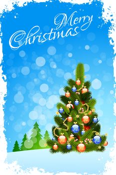 Grungy Christmas Greeting Card with Christmas Tree