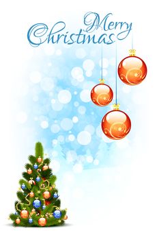 Merry Christmas Greeting Card with Christmas Tree and Christmas Balls