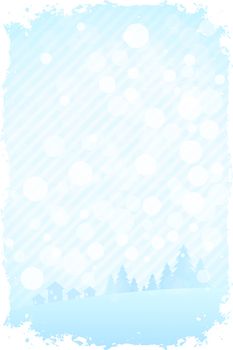 Grungy Winter Background with Houses and Fir Trees