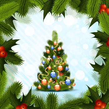 Christmas Tree with Fir Frame and Mistletoe