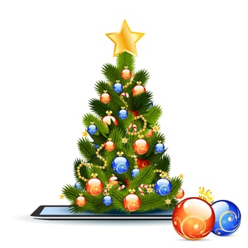 Christmas Tree on Tablet PC isolated on white