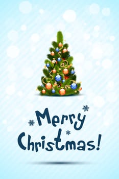 Merry Christmas Greeting Card with Christmas Tree