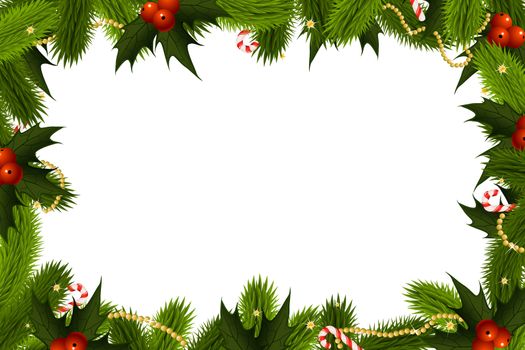 Christmas Frame Template with fir mistletoe and decoration