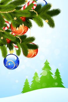 Christmas Greeting Card with Christmas Tree and Decorations