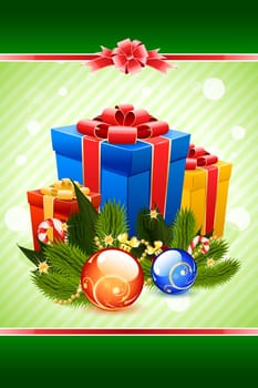 Christmas Card Template with Gifts and Decorations