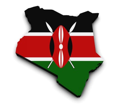 Shape 3d of Kenya map with flag isolated on white background.