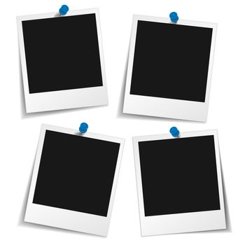 Blank photo frames with push pin and different shadow effect and empty space for your photograph and picture. Illustration isolated on white background.