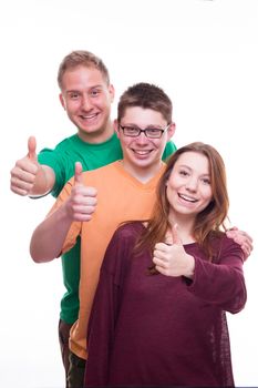 Three Friends with Tumbs Up on White Background