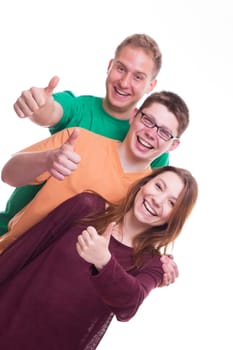 Three Friends with Tumbs Up and Smiling - studio shoot 