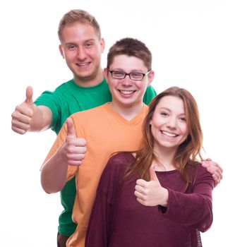 Three Friends with Tumbs Up And Smiling - studio shoot 