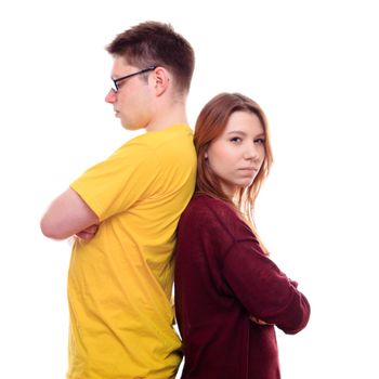 Boy and Girl Stand Back to Back - studio shoot 