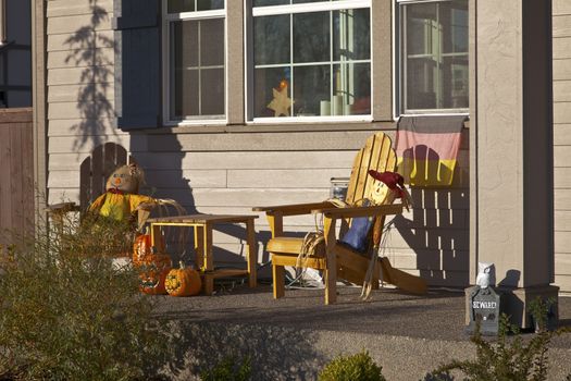 Halloween decoration on a porch at a residence Wilsonville Oregon.