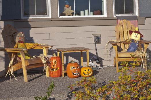 Halloween decoration on a porch at a residence Wilsonville Oregon.