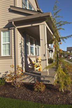 Halloween decoration on a porch at a residence Wilsonville Oregon.