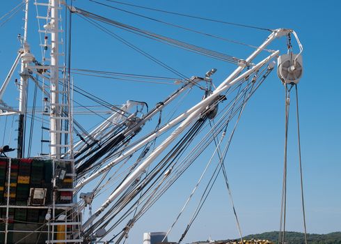 cranes on fishing trawler boats