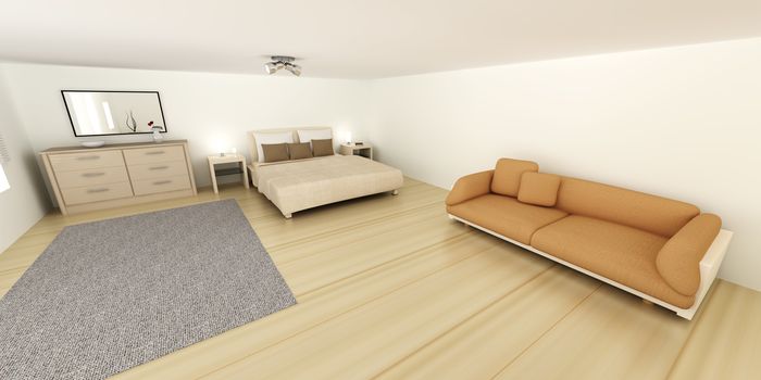 Interior visualization of a Bedroom. 3D rendered Illustration. 