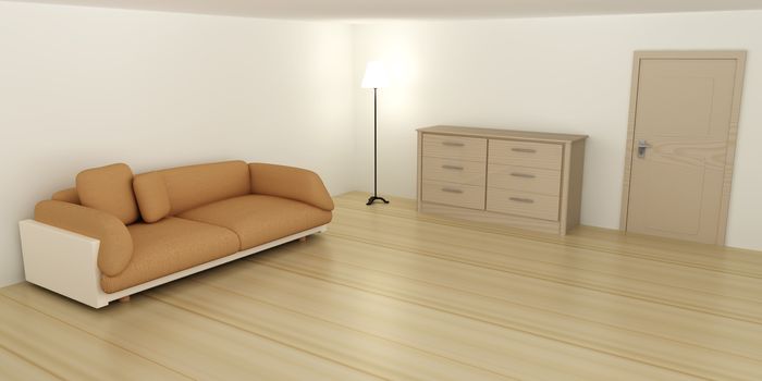 Interior visualization of a room. 3D rendered Illustration. 