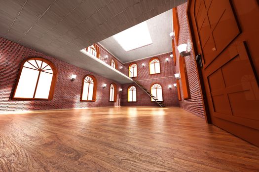 Architecture visualization of a Loft interior. 3D rendered Illustration.