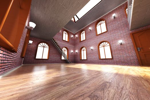 Architecture visualization of a Loft interior. 3D rendered Illustration.