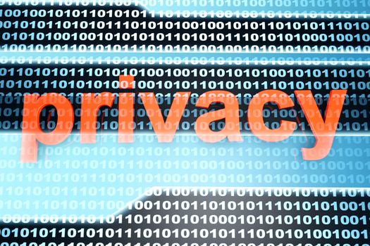 The word Privacy in front of a binary background.