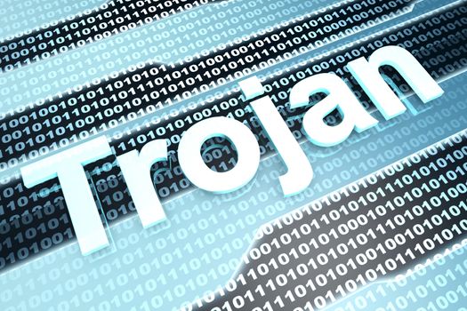 A Trojan virus infected digital source code. 3D illustration.