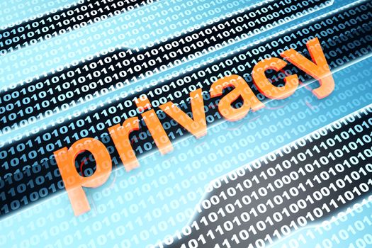 The word Privacy in front of a binary background.