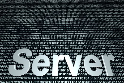 The word server  in front of a binary background symbolizing the digital code of software.
