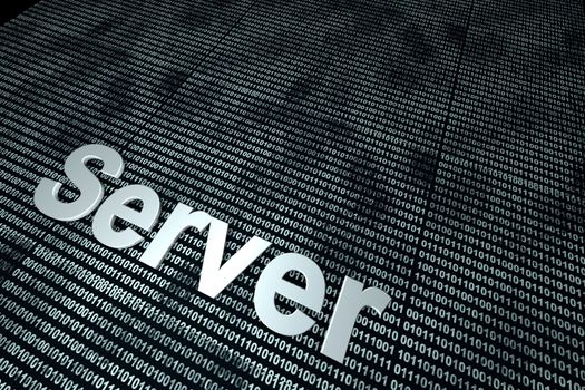 The word server  in front of a binary background symbolizing the digital code of software.
