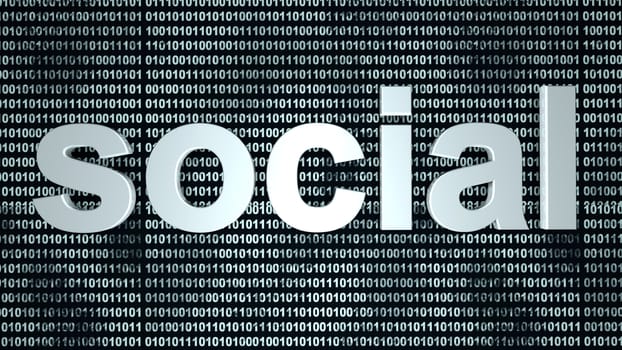 The word social in front of a binary background symbolizing the digital code of software.
