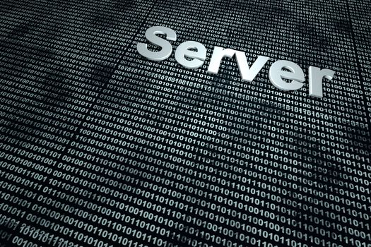 The word server  in front of a binary background symbolizing the digital code of software.
