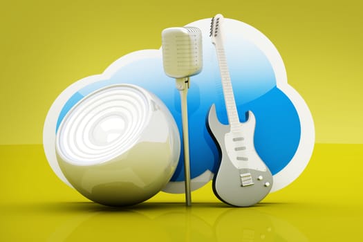 Music and Cloud computing. 3D rendered illustration.