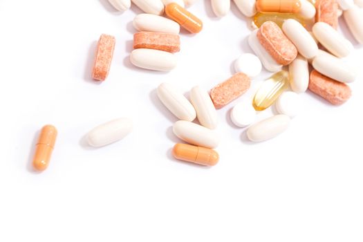 Various pharmaceutical pills and capsules.