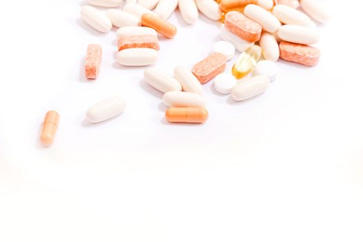 Various pharmaceutical pills and capsules.