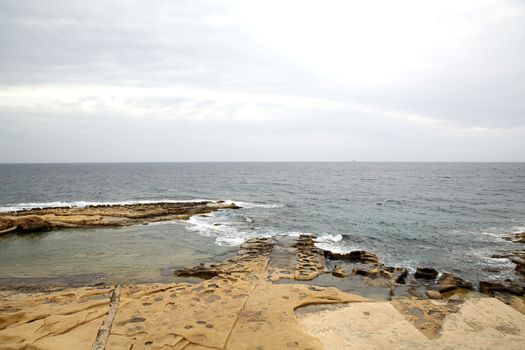 The rocky coast of Malta in Sliema.
