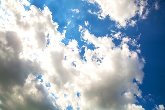 A blue sky with some fluffy clouds.