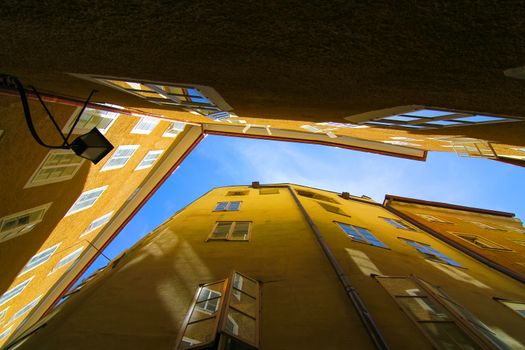 In between historic architecture in Salzburg, Austria, Europe.