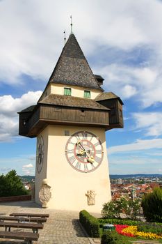 The clock tower (Uhrturm) in Grace (Graz), Styria, Austria, Europe.